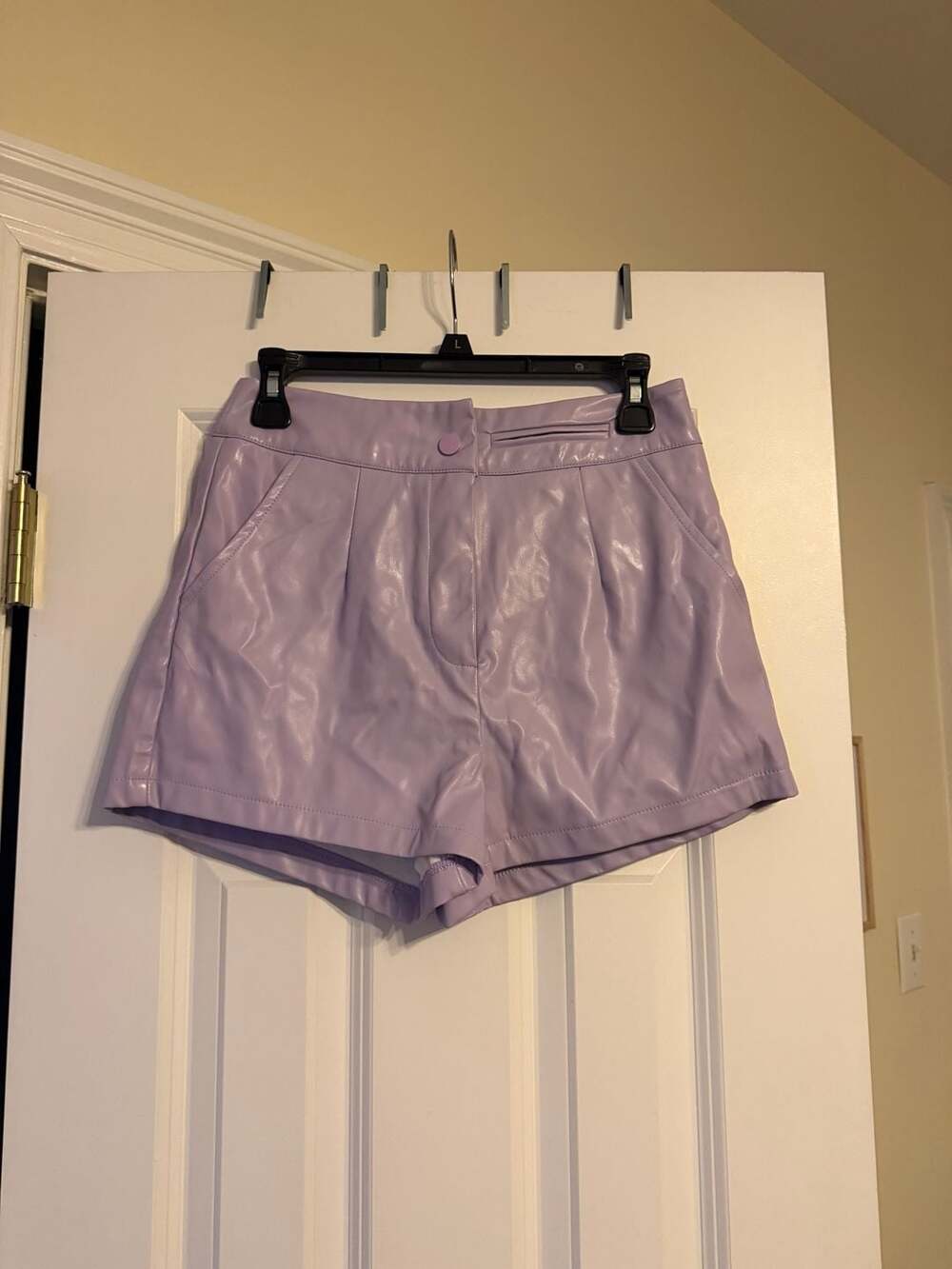 TCEC Faux Leather Button Front Short in Lavender